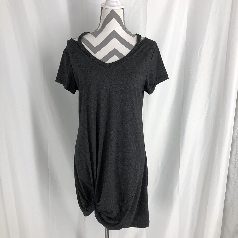 Lily Clothing T Shirt Dress With V Neck And Knot Hem In Black Small